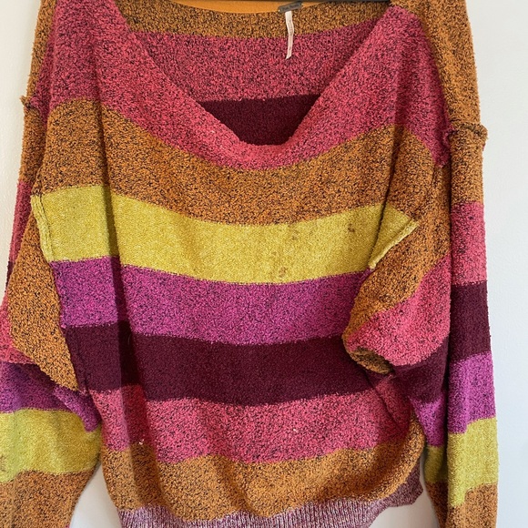 Free people candy land sweater womens large l colorful stripe shirt off shoulder - Picture 8 of 9
